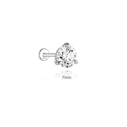 925 Sterling Silver 3-Prong Moissanite Flat Back Stud