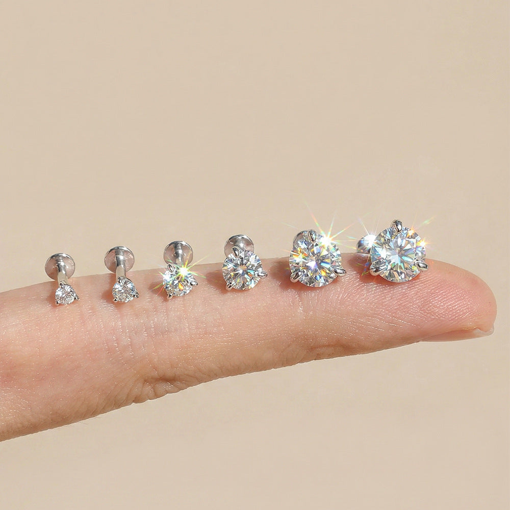 925 Sterling Silver 3-Prong Moissanite Flat Back Stud