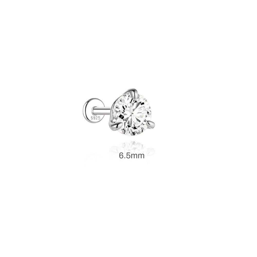 925 Sterling Silver 3-Prong Moissanite Flat Back Stud