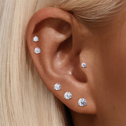 925 Sterling Silver 3-Prong Moissanite Flat Back Stud
