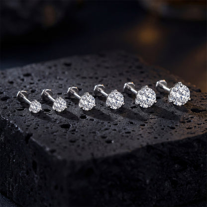 925 Sterling Silver 3-Prong Moissanite Flat Back Stud