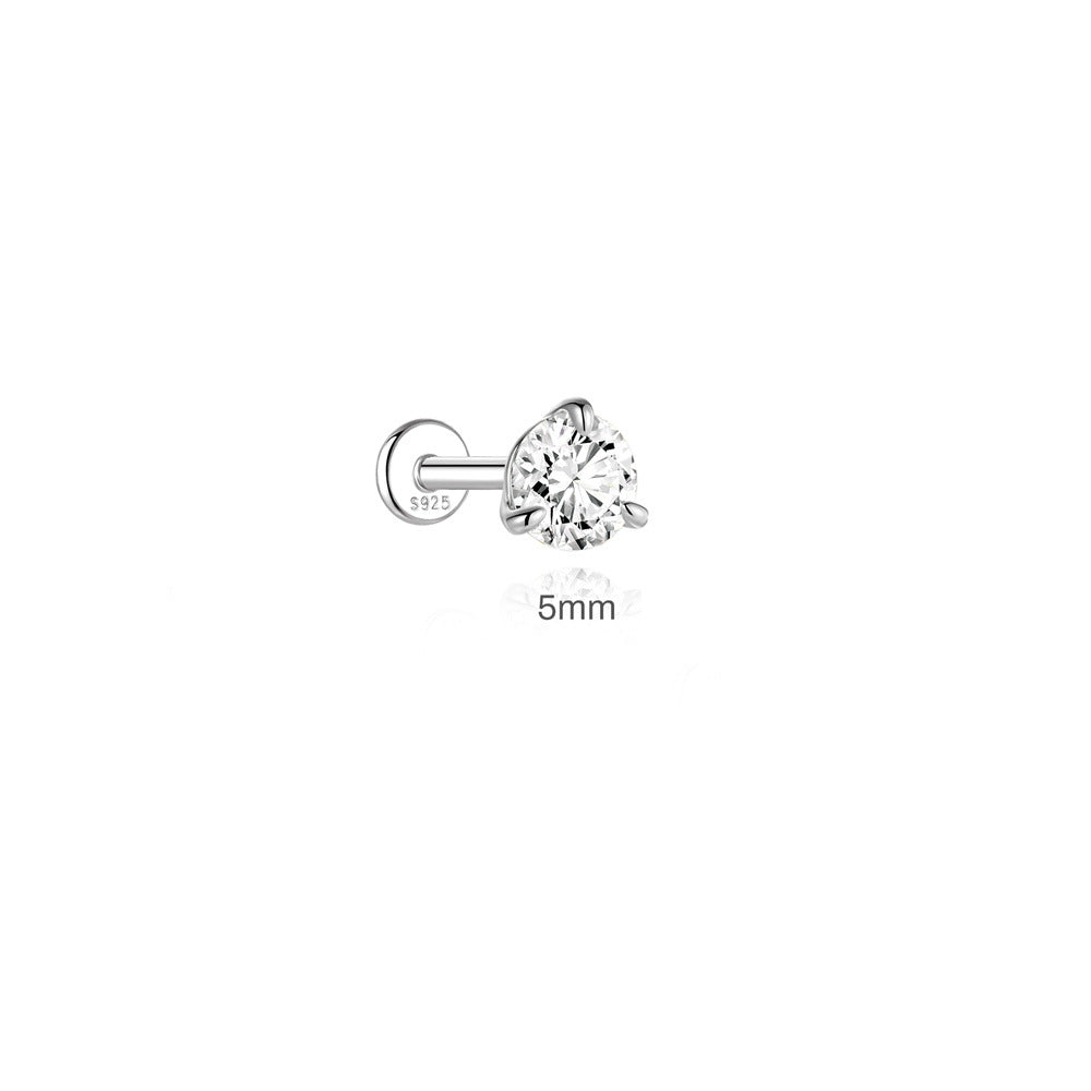 925 Sterling Silver 3-Prong Moissanite Flat Back Stud