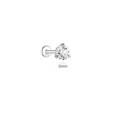925 Sterling Silver 3-Prong Moissanite Flat Back Stud