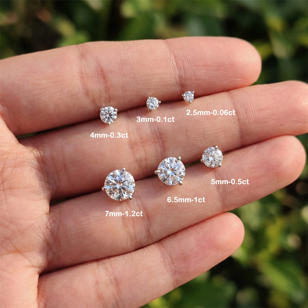 925 Sterling Silver 3-Prong Moissanite Flat Back Stud