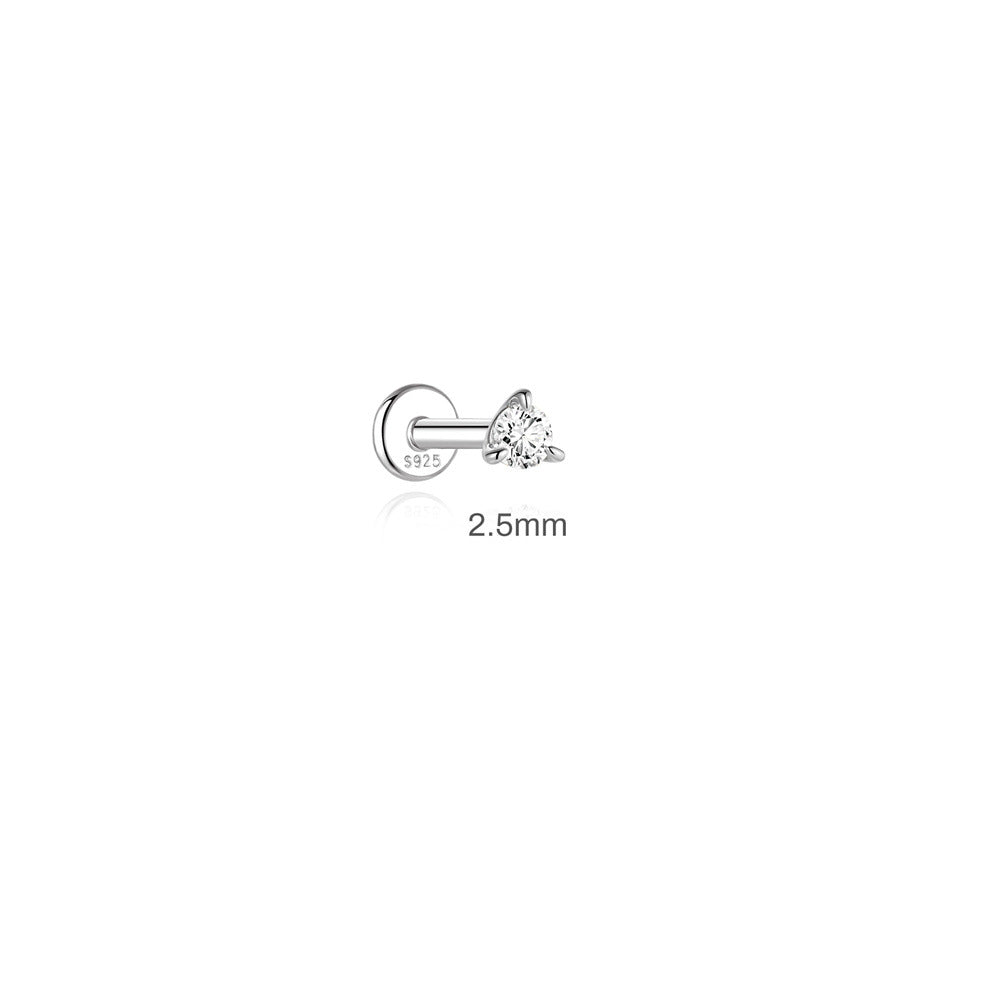 925 Sterling Silver 3-Prong Moissanite Flat Back Stud