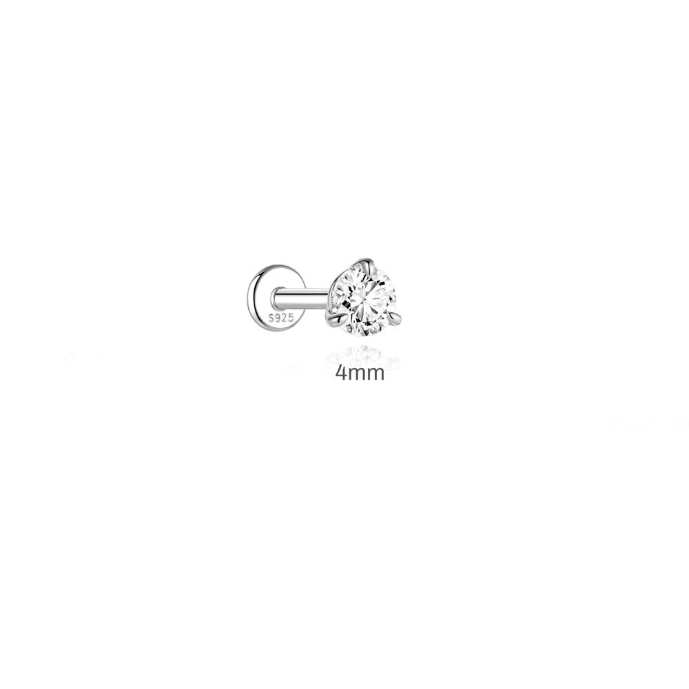 925 Sterling Silver 3-Prong Moissanite Flat Back Stud