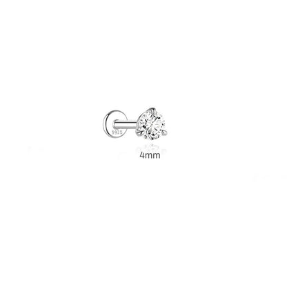 925 Sterling Silver 3-Prong Moissanite Flat Back Stud