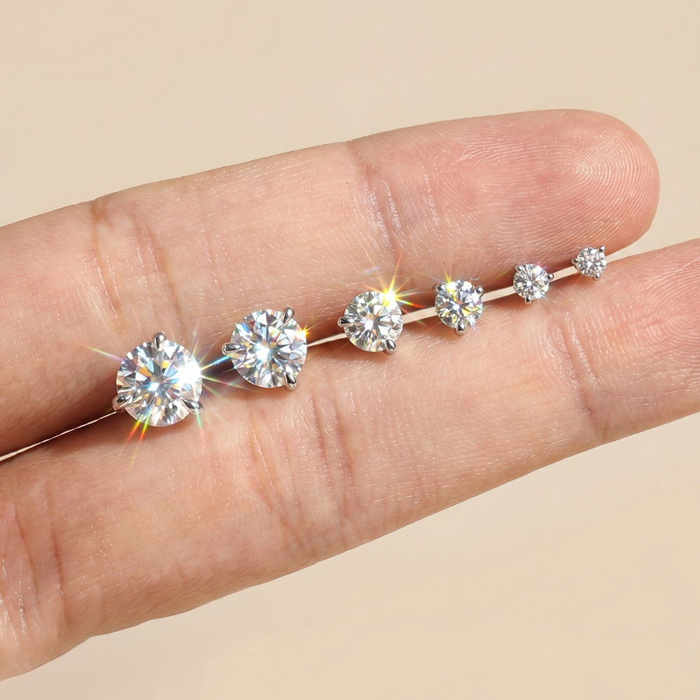 925 Sterling Silver 3-Prong Moissanite Flat Back Stud