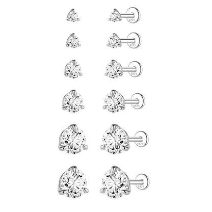 925 Sterling Silver 3-Prong Moissanite Flat Back Stud
