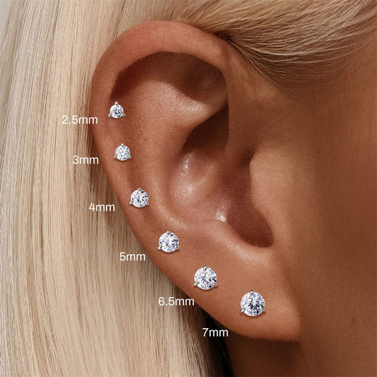 925 Sterling Silver 3-Prong Moissanite Flat Back Stud