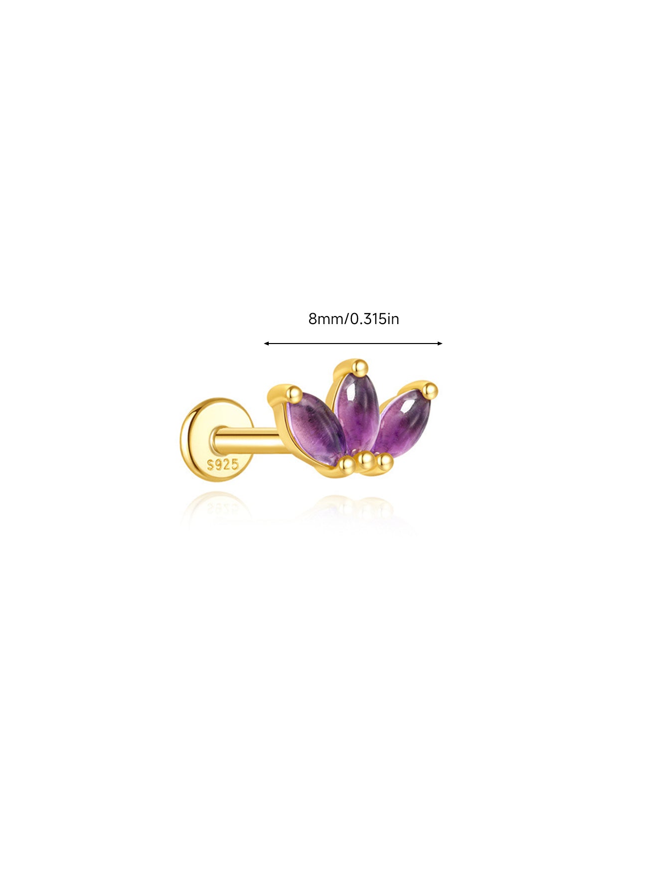 925 Sterling Silver Amethyst Petal Flat Back Earring