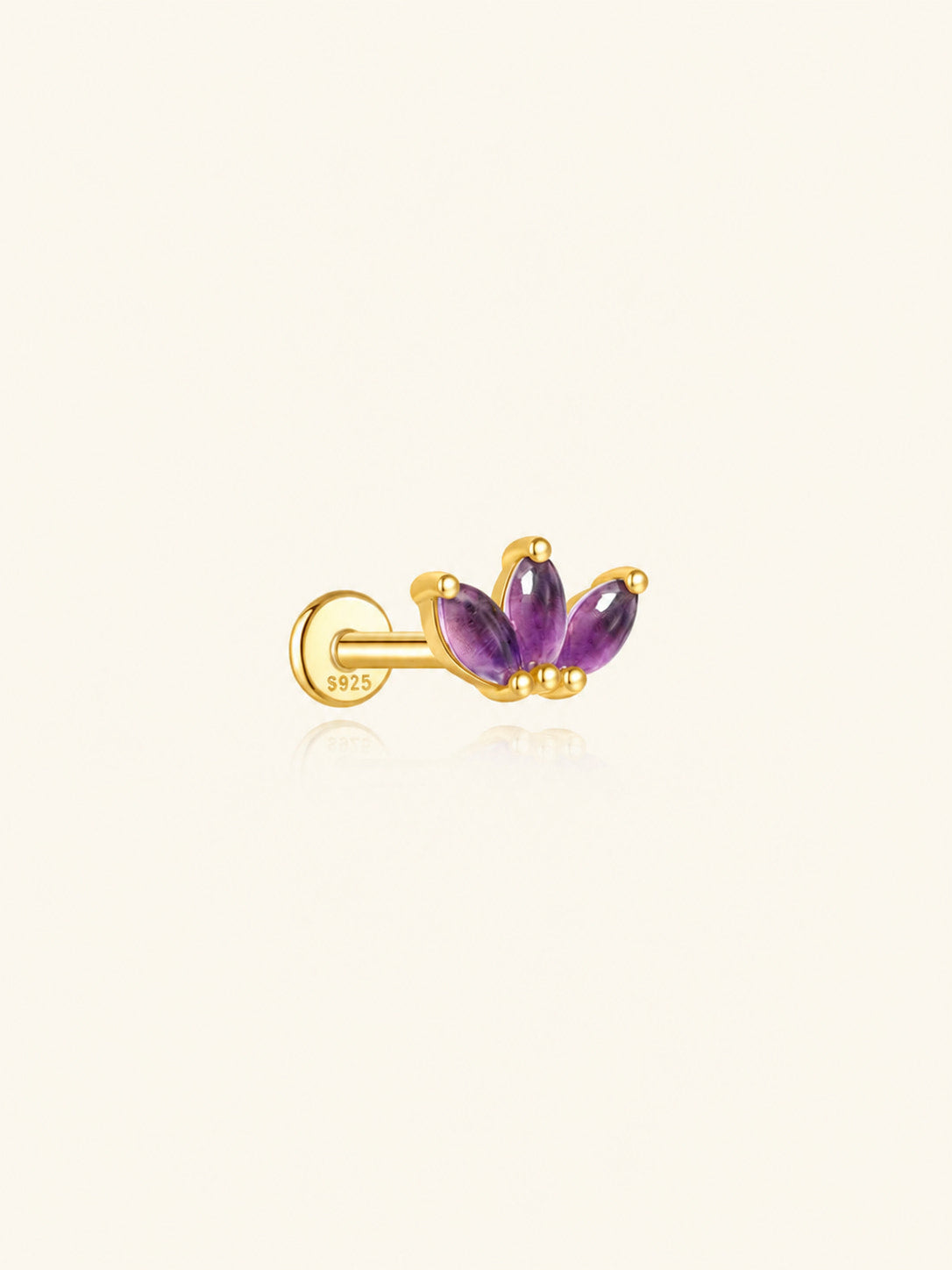 925 Sterling Silver Amethyst Petal Flat Back Earring