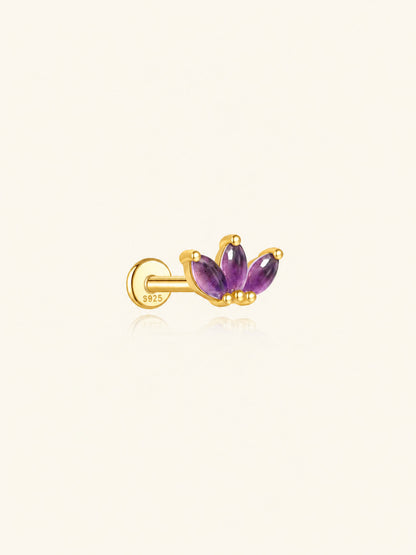 925 Sterling Silver Amethyst Petal Flat Back Earring