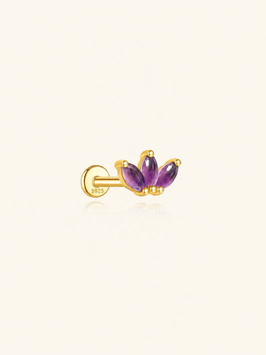 925 Sterling Silver Amethyst Petal Flat Back Earring