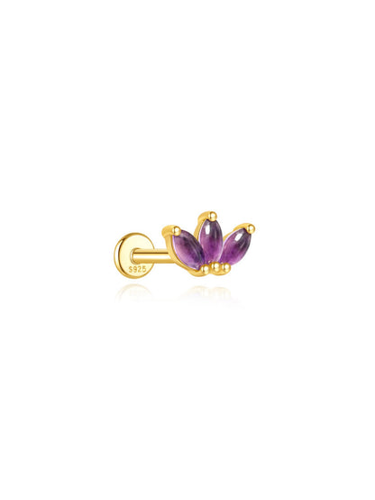 925 Sterling Silver Amethyst Petal Flat Back Earring