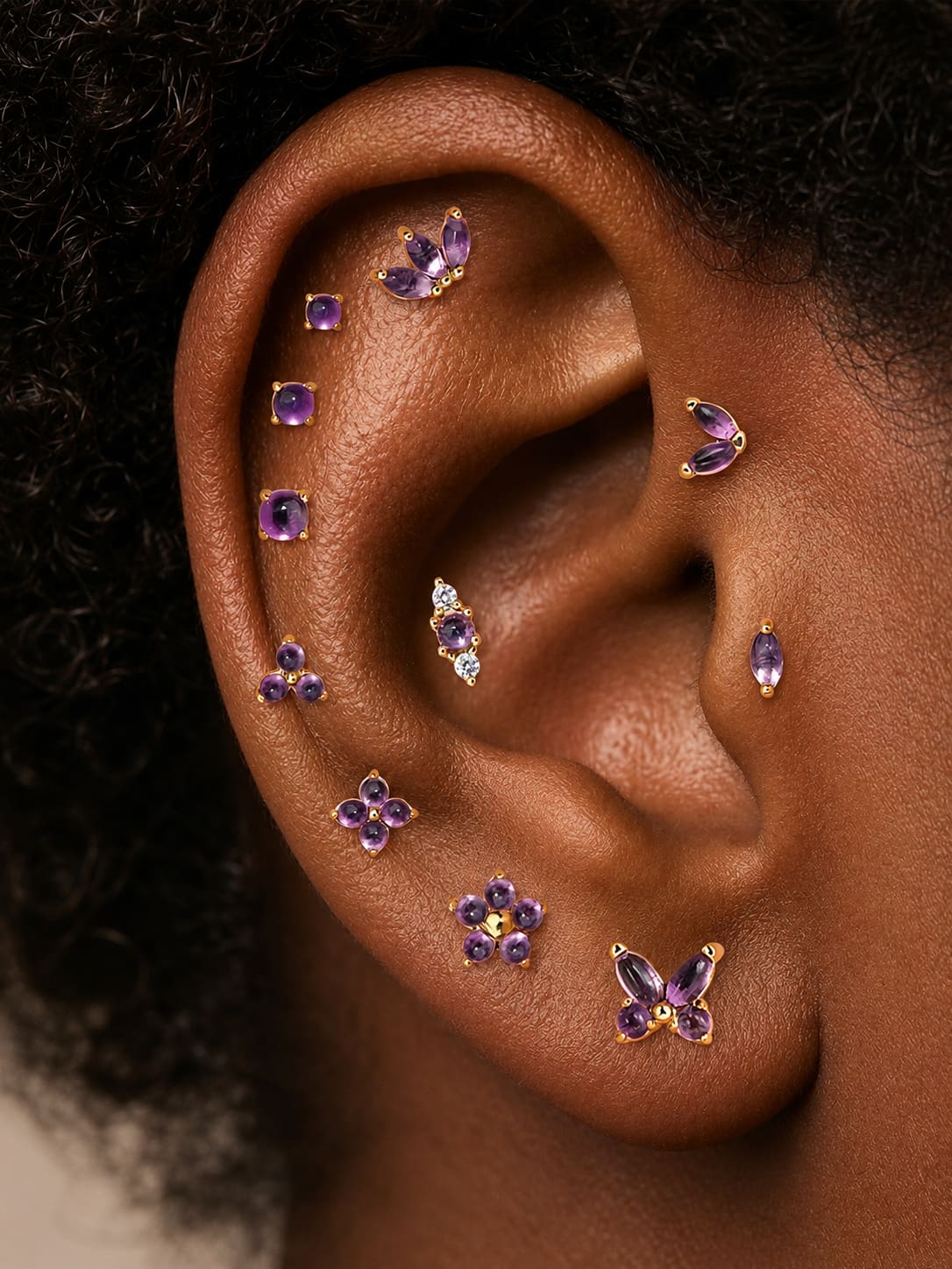 925 Sterling Silver Purple Amethyst Marquise Flat Back Stud