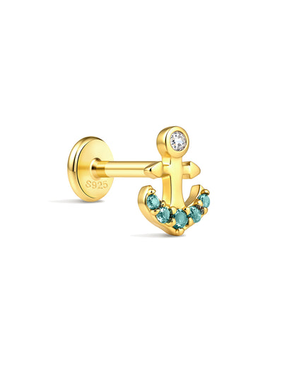925 Sterling Silver Anchor Flat Back Stud Earring