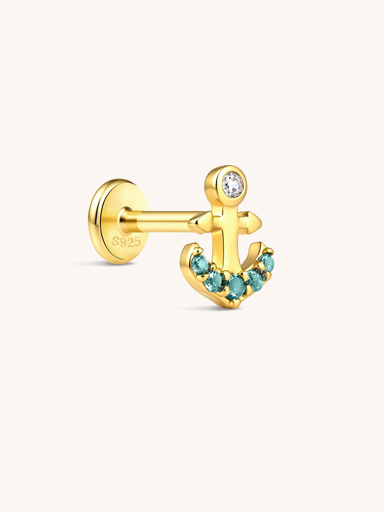 925 Sterling Silver Anchor Flat Back Stud Earring