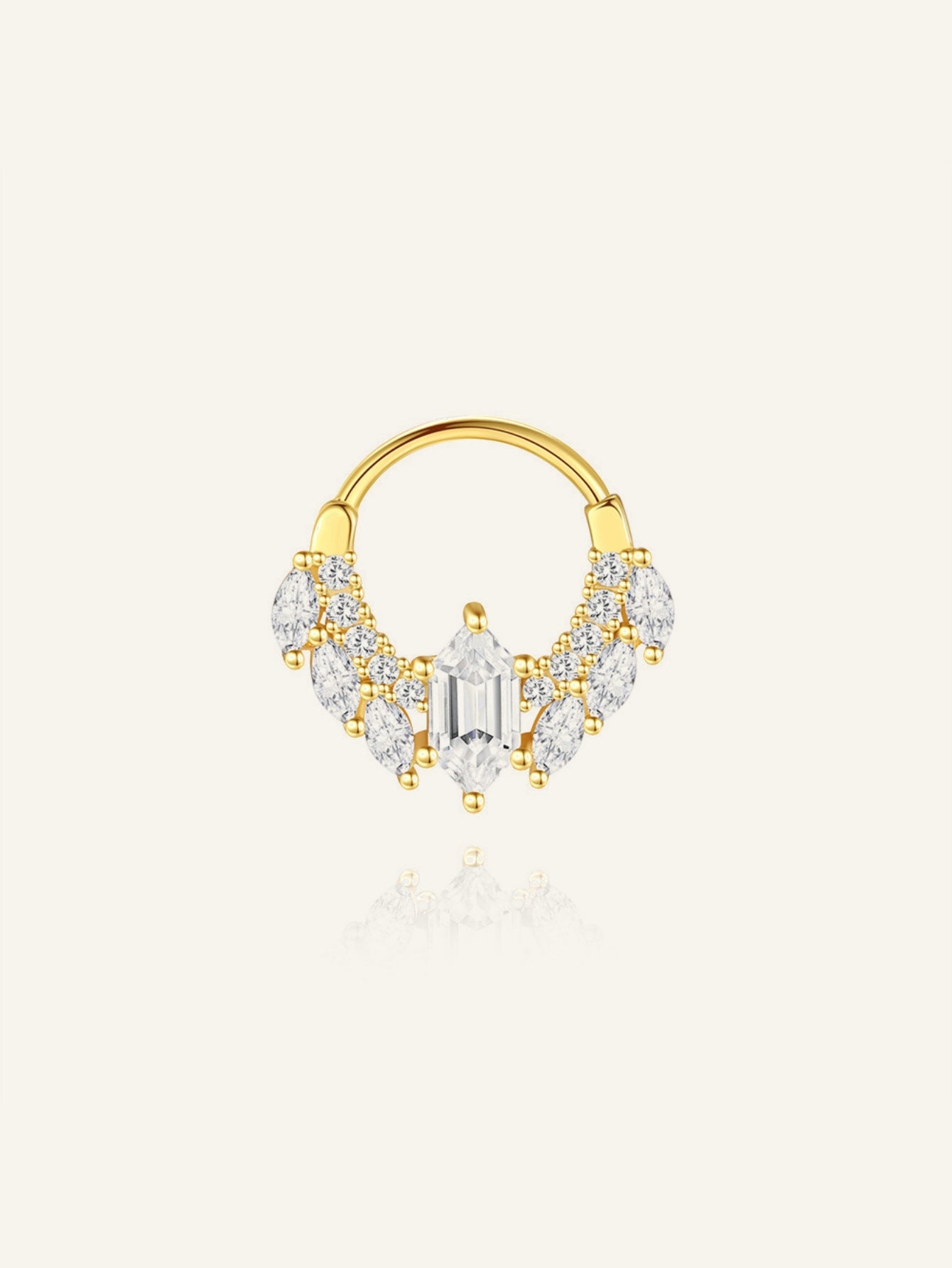 925 Sterling Silver Baguette CZ Tiara Clicker Ring for Daith & Septum