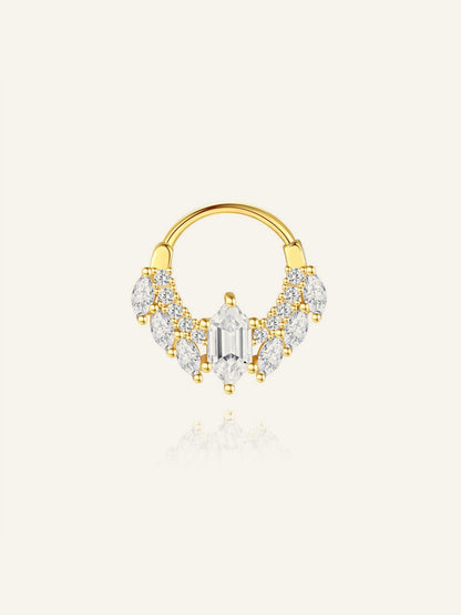 925 Sterling Silver Baguette CZ Tiara Clicker Ring for Daith & Septum