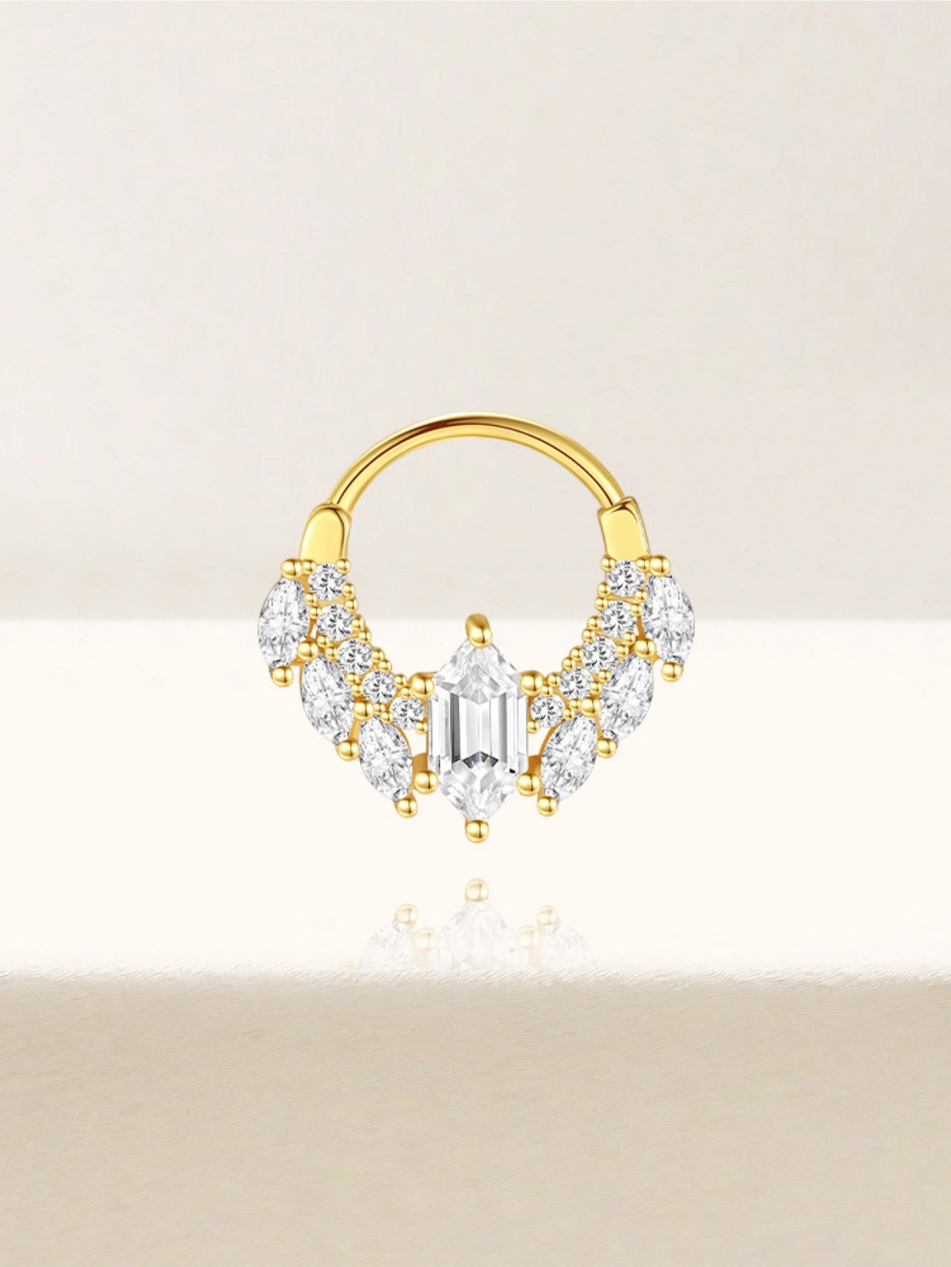 925 Sterling Silver Baguette CZ Tiara Clicker Ring for Daith & Septum