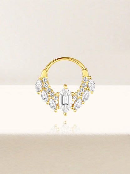925 Sterling Silver Baguette CZ Tiara Clicker Ring for Daith & Septum