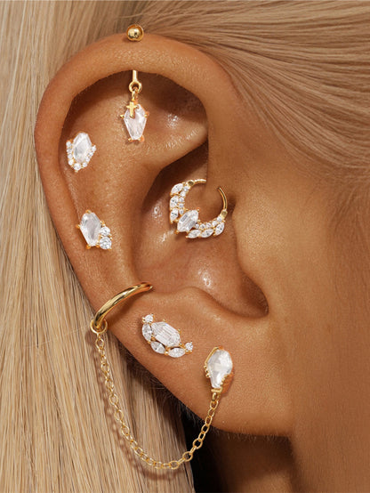 925 Sterling Silver Baguette CZ Tiara Clicker Ring for Daith & Septum