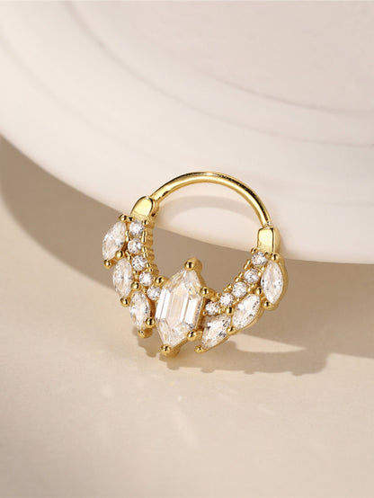 925 Sterling Silver Baguette CZ Tiara Clicker Ring for Daith & Septum