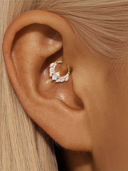 925 Sterling Silver Baguette CZ Tiara Clicker Ring for Daith & Septum