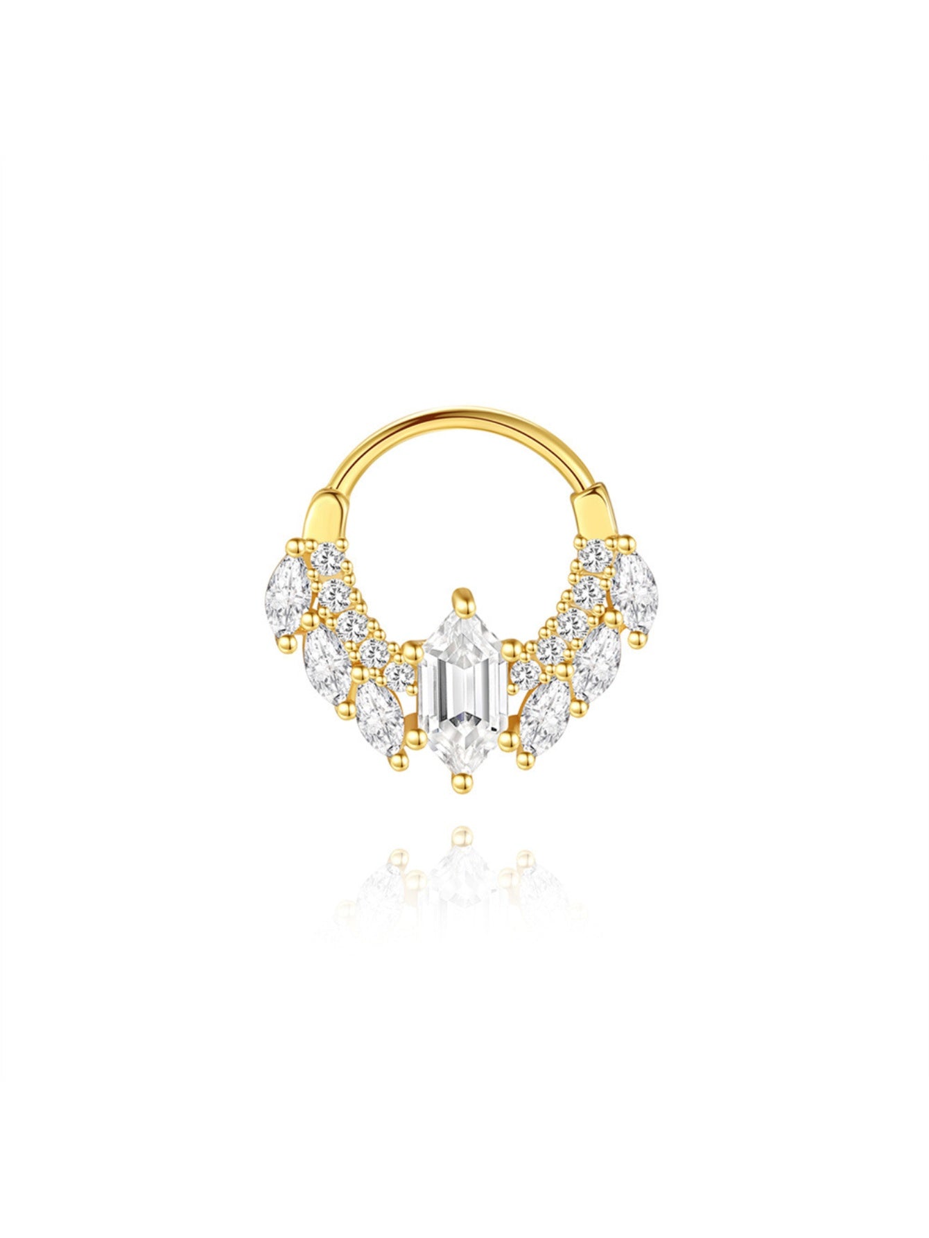 925 Sterling Silver Baguette CZ Tiara Clicker Ring for Daith & Septum