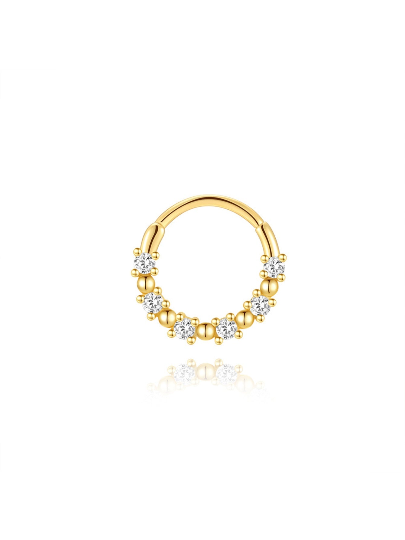 925 Sterling Silver Beaded CZ Clicker Ring for Daith & Septum