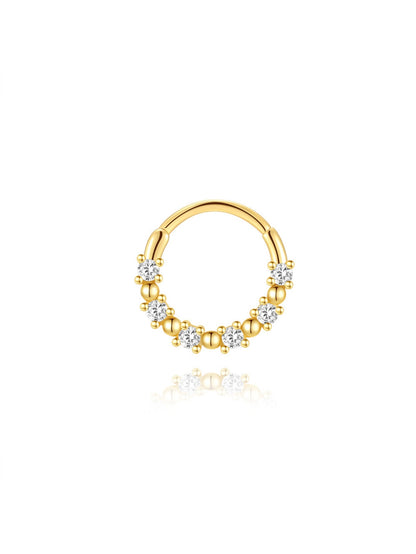 925 Sterling Silver Beaded CZ Clicker Ring for Daith & Septum