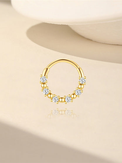 925 Sterling Silver Beaded CZ Clicker Ring for Daith & Septum