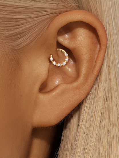 925 Sterling Silver Beaded CZ Clicker Ring for Daith & Septum
