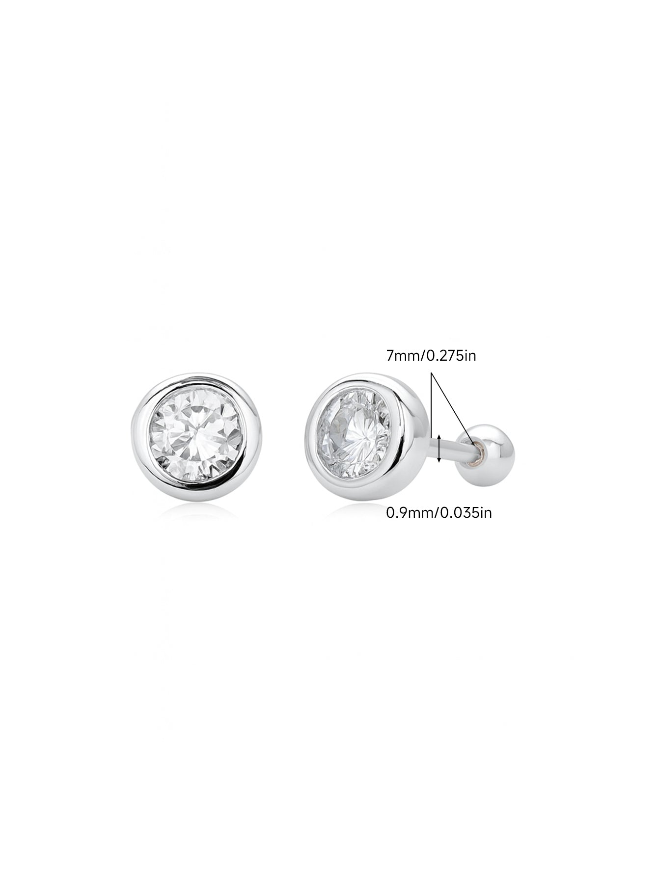 925 Sterling Silver Bezel CZ Ball Back Stud Earrings In Silver