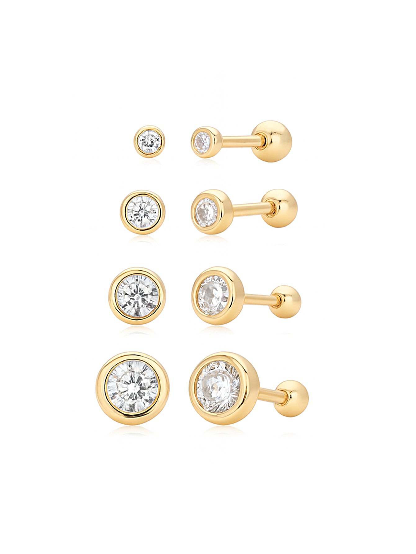 925 Sterling Silver Bezel CZ Ball Back Stud Earrings In Silver