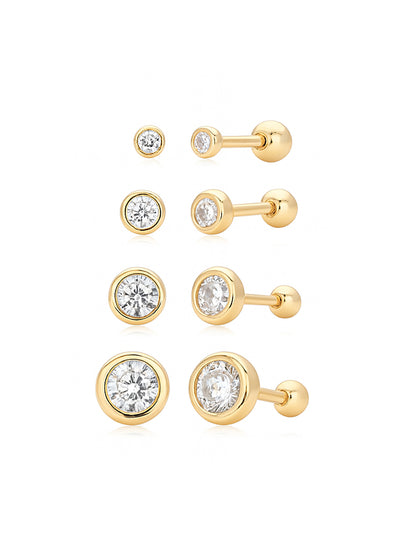 925 Sterling Silver Bezel CZ Ball Back Stud Earrings In Silver