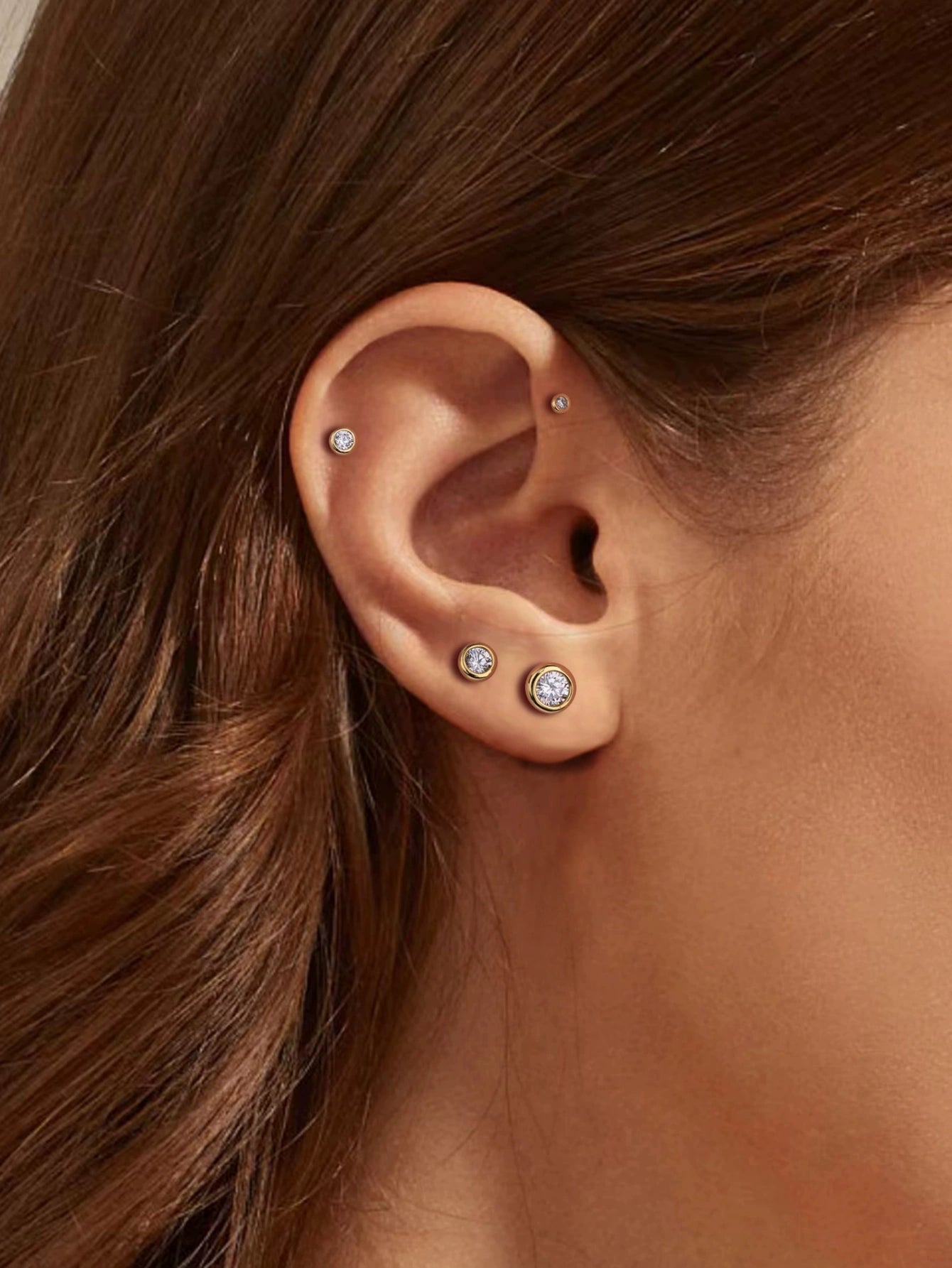 925 Sterling Silver Bezel CZ Ball Back Stud Earrings In Silver