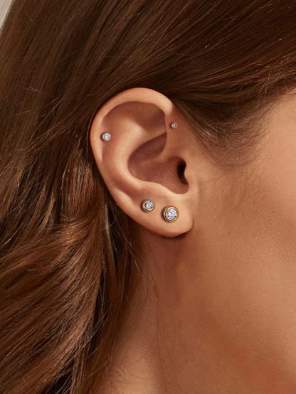 925 Sterling Silver Bezel CZ Ball Back Stud Earrings In Silver