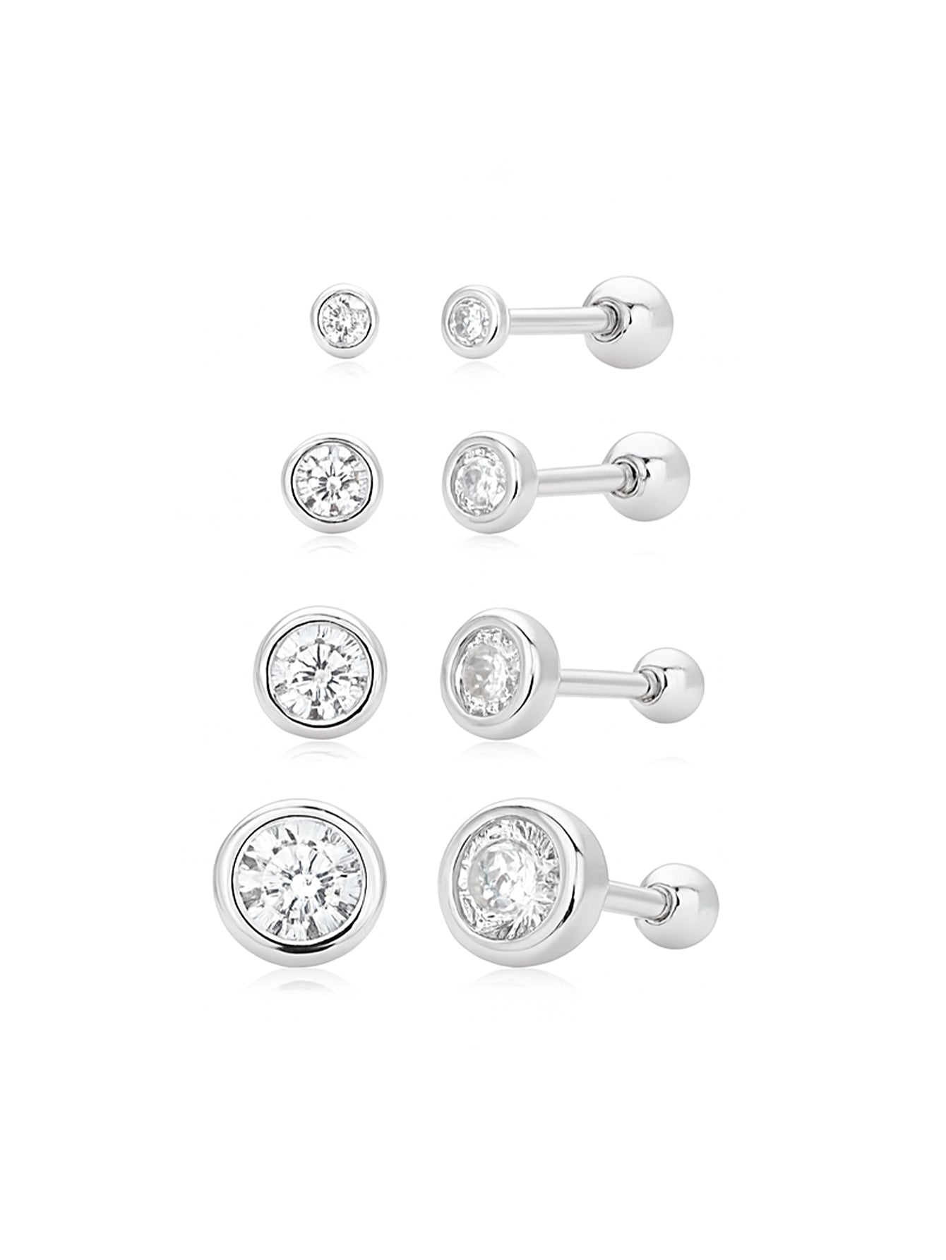 925 Sterling Silver Bezel CZ Ball Back Stud Earrings In Gold