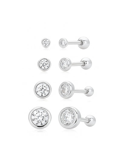 925 Sterling Silver Bezel CZ Ball Back Stud Earrings In Gold