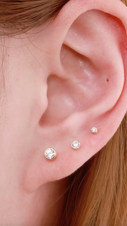 925 Sterling Silver Bezel CZ Ball Back Stud Earrings In Silver