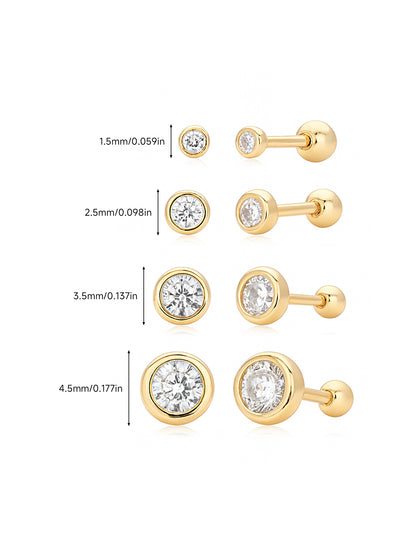 925 Sterling Silver Bezel CZ Ball Back Stud Earrings In Silver