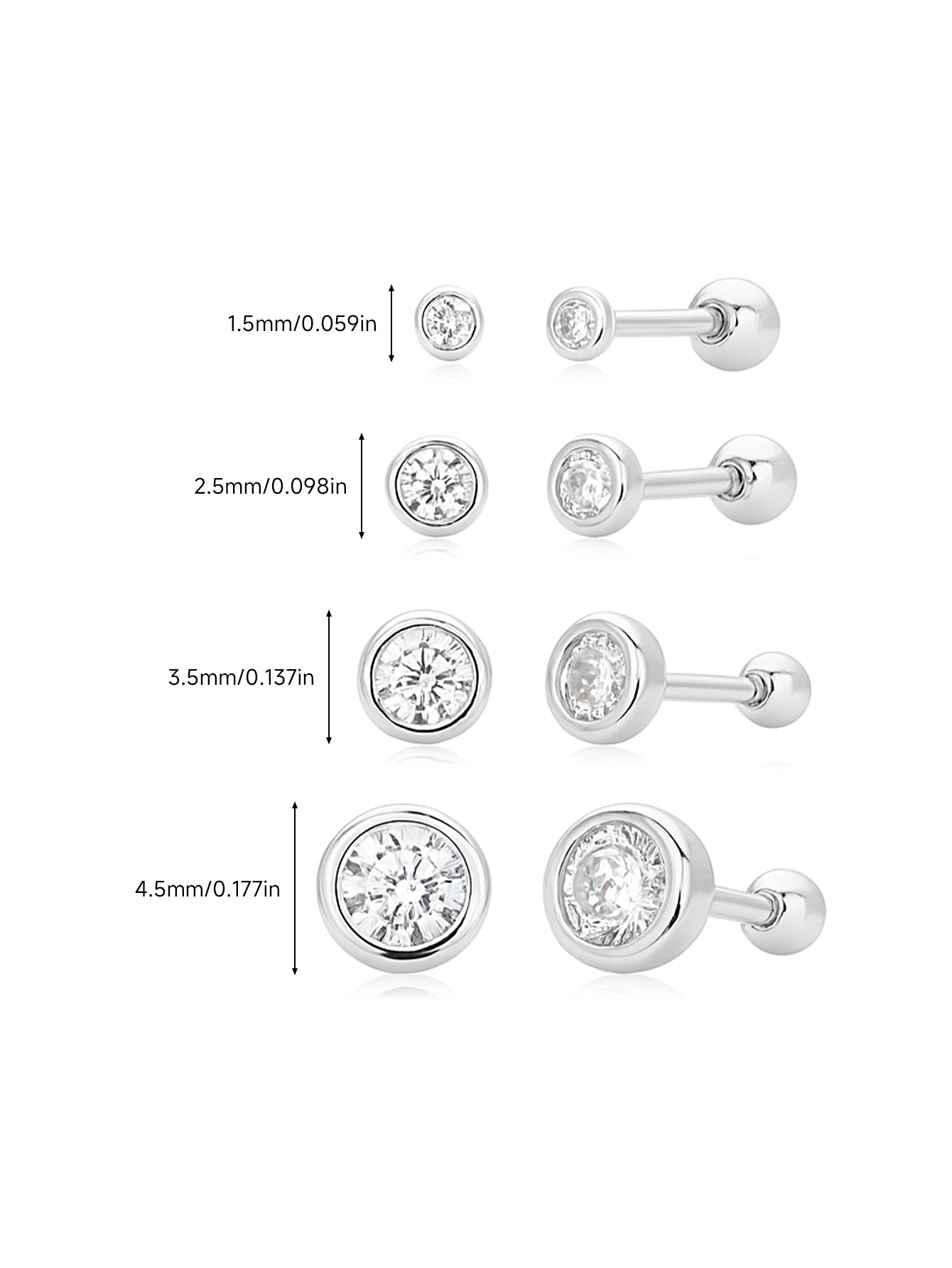 925 Sterling Silver Bezel CZ Ball Back Stud Earrings In Silver