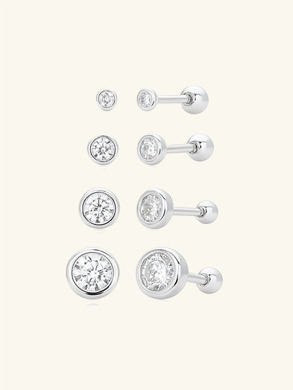 925 Sterling Silver Bezel CZ Ball Back Stud Earrings In Silver