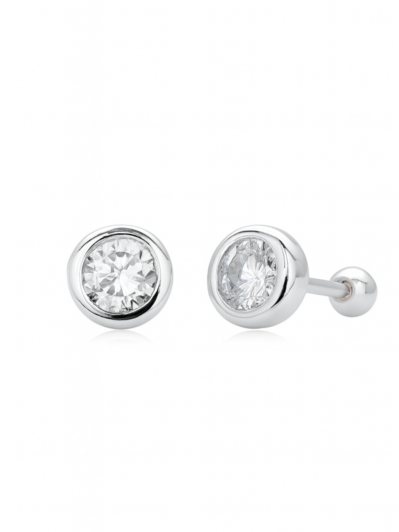 925 Sterling Silver Bezel CZ Ball Back Stud Earrings In Gold