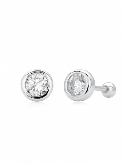 925 Sterling Silver Bezel CZ Ball Back Stud Earrings In Gold