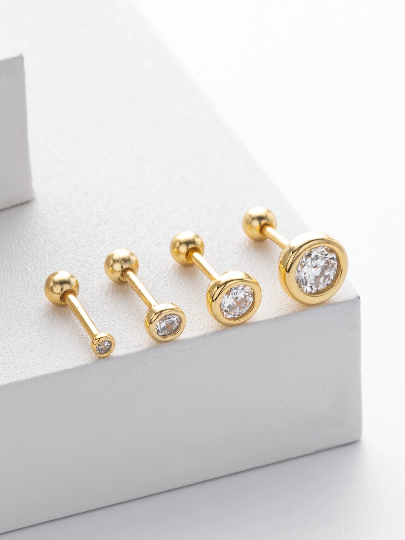 925 Sterling Silver Bezel CZ Ball Back Stud Earrings In Silver