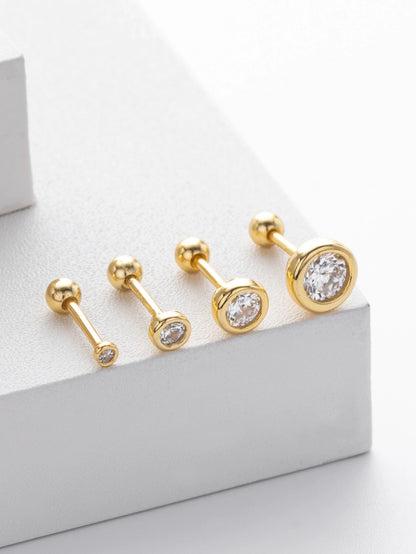 925 Sterling Silver Bezel CZ Ball Back Stud Earrings In Silver