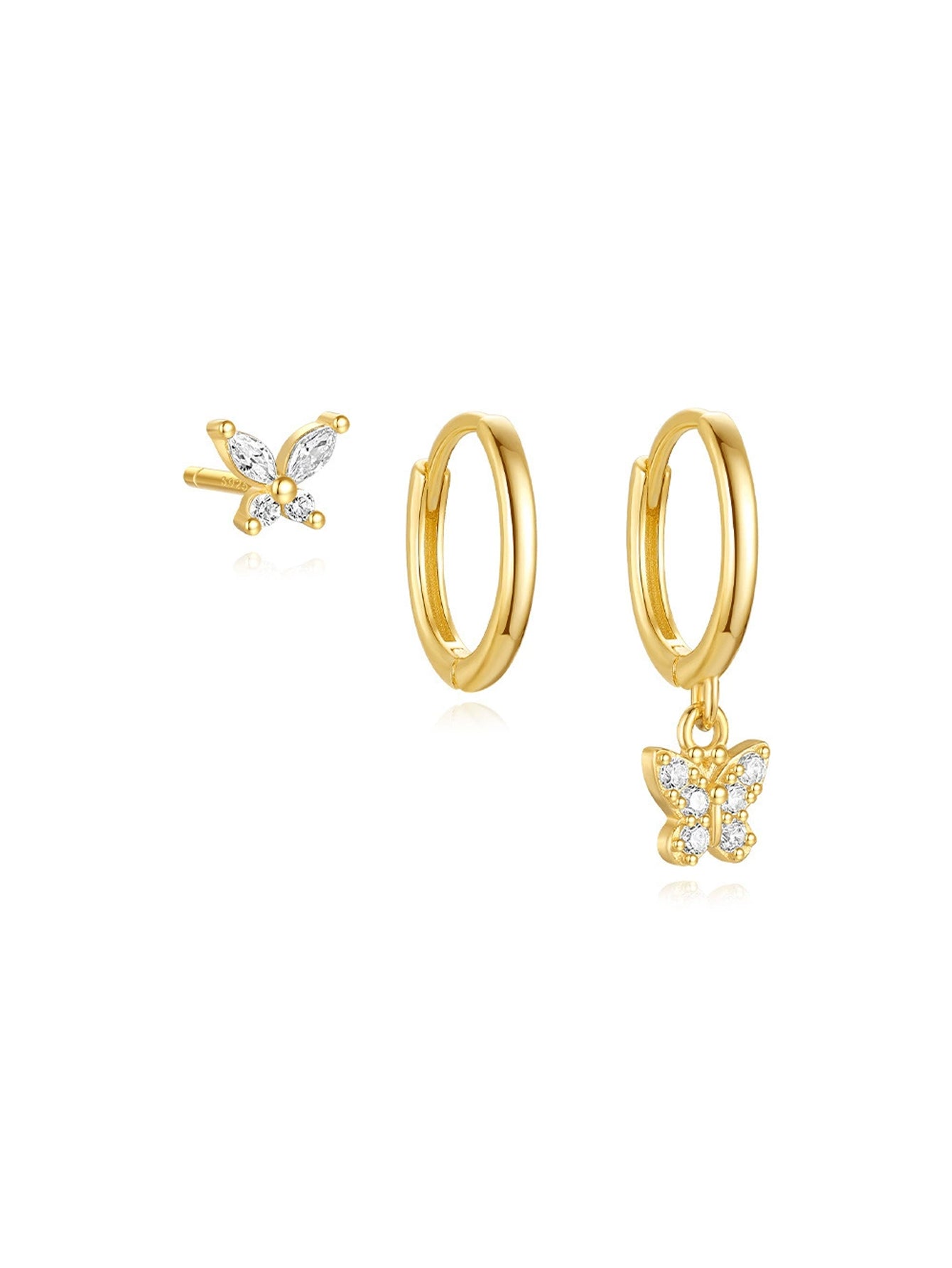 925 Sterling Silver Butterfly Charm 3-Piece Earring Set